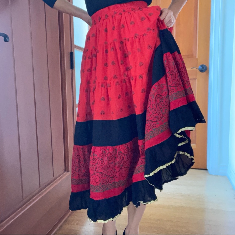 Vintage Red and Black Midi Circle Skirt